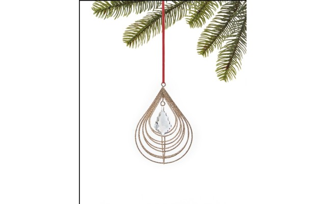 Holiday Lane Shimmer and Light Onion Shaped Gold-Tone Ball with Crystal Center Ornament