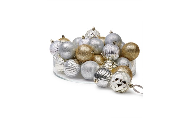  Shimmer and Light Set of 32 Shatterproof Gold-Tone & Silver-Tone Ball Ornament