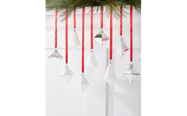 Holiday Lane Shimmer and Light Set of 9 Glass Iridescent and White Glass Diamond Ornament
