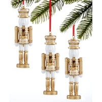 Holiday Lane Shine Bright, Gold and White Modern Nutcracker Ornament, Set Of 3