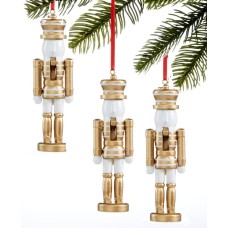 Holiday Lane Shine Bright, Gold and White Modern Nutcracker Ornament, Set Of 3