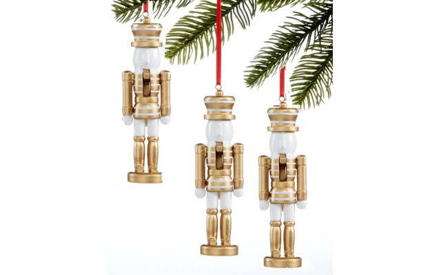  Shine Bright, Gold and White Modern Nutcracker Ornament, Set Of 3