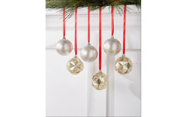 Holiday Lane Shine Bright Set of 6 Silver-Tone and Gold-Tone Shatterproof Ball Ornament