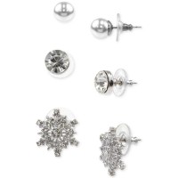 Holiday Lane Silver-Tone 3-Pc. Set Multi-Stone Stud Earrings