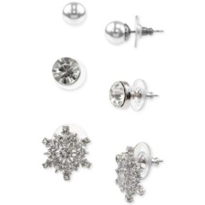 Holiday Lane Silver-Tone 3-Pc. Set Multi-Stone Stud Earrings