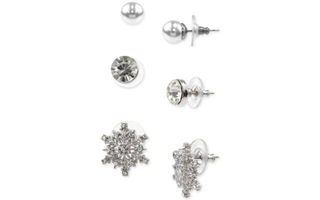 Holiday Lane Silver-Tone 3-Pc. Set Multi-Stone Stud Earrings