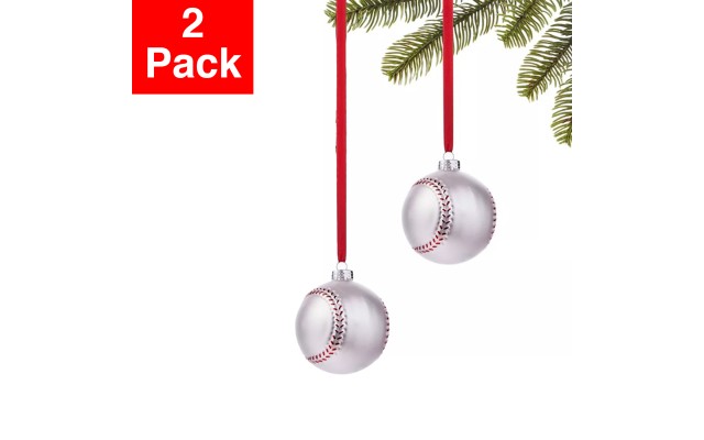  Sports & Hobbies Baseball Ball Ornament, Gray - Set of 2
