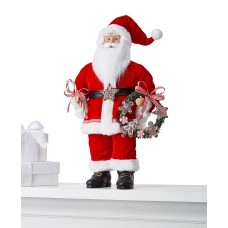 Holiday Lane Standing Santa Holding Cookies Wreath and Candy Cane, Red