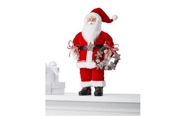  Standing Santa Holding Cookies Wreath and Candy Cane, Red