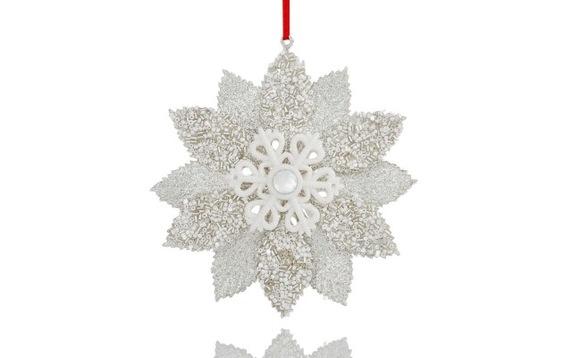 White Glitter Flower Ornament