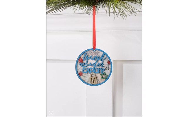 Holiday Lane World Traveler Round Paper “Travel, Wander, Explore” Glitter Ornament