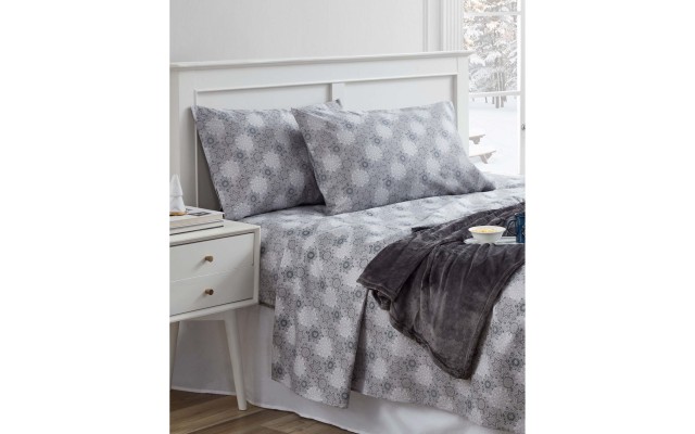 Holiday Microfiber 4 Pc Twin Sheet Set with Throw Bedding, Twin, Gray