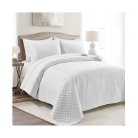 Home Boutique 3-Piece Microfiber Full/Queen Quilt Sets, White