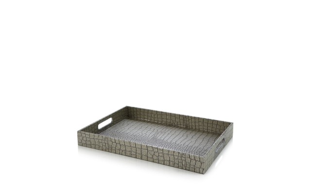 Home Essentials & Beyond 18 inch Croco Embossed Tray (Gun Metal)