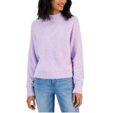 Hooked Up by Iot Juniors’ Eyelash Mock-Neck Raglan-Sleeve Sweater, Pale Lilac, Small