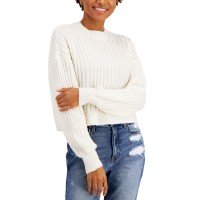 Hooked Up by Iot Juniors’ Fluffy Rib-Knit Cropped Sweater, Spiritual Vanilla, Small