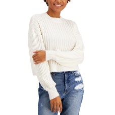 Hooked Up by Iot Juniors’ Fluffy Rib-Knit Cropped Sweater, Spiritual Vanilla, Small