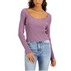 Hooked Up by Iot Juniors’ Long Sleeve Bustier Top, Purple, Medium