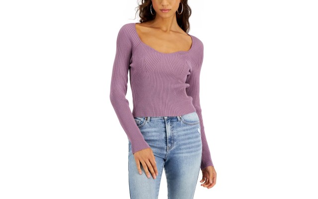  Juniors’ Long Sleeve Bustier Top, Purple, Medium