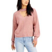 Hooked Up by Iot Juniors’ Mossy Choker Sweater  (Pink, M)
