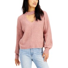 Hooked Up by Iot Juniors’ Mossy Choker Sweater  (Pink, M)