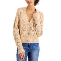 Hooked Up by Iot Juniors’ Pointelle Cardigan, Cashmere Sand, XL