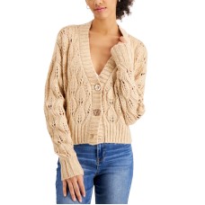 Hooked Up by Iot Juniors’ Pointelle Cardigan, Cashmere Sand, XL