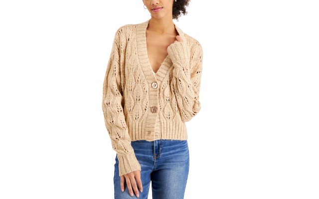  Juniors’ Pointelle Cardigan, Cashmere Sand, XL