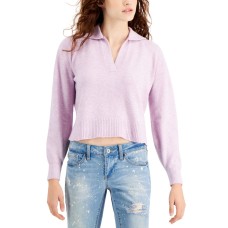 Hooked Up by Iot Juniors’ V-Neck Collared Sweater, Purple, X-Large