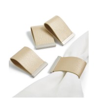 Hotel Collection Set of 4 Faux Leather Champagne Napkin Rings, Beige