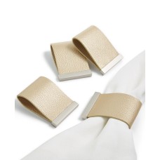 Hotel Collection Set of 4 Faux Leather Champagne Napkin Rings, Beige