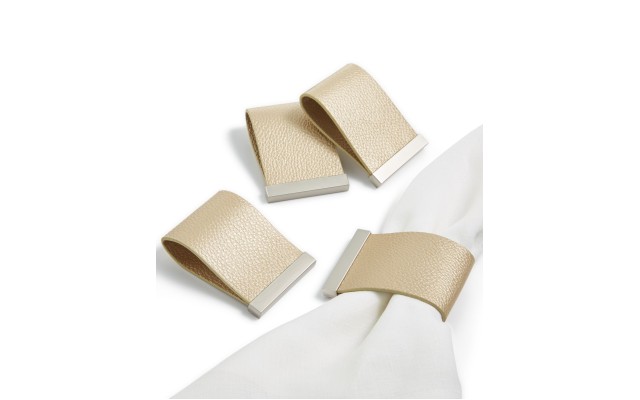  Set of 4 Faux Leather Champagne Napkin Rings, Beige