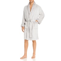 Hudson Park Mens Faux Fur Robe, Gray, Large
