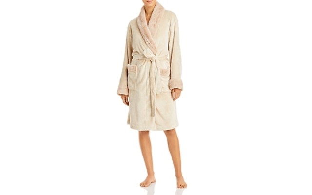 Hudson Park Womens Faux Fur Robe, Beige, Large