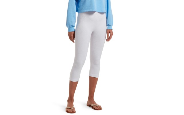  Women’s Reversible French Terry Ultra High Waist Capri Leggings, White, Large / X-Large