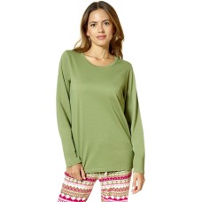 Hue Women’s Long-Sleeve Crewneck Pajama Top – Loden Green, Large