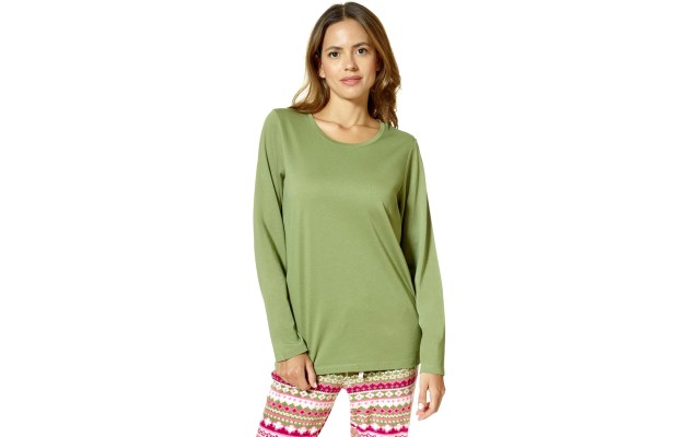  Women’s Long-Sleeve Crewneck Pajama Top – Loden Green, X-Large