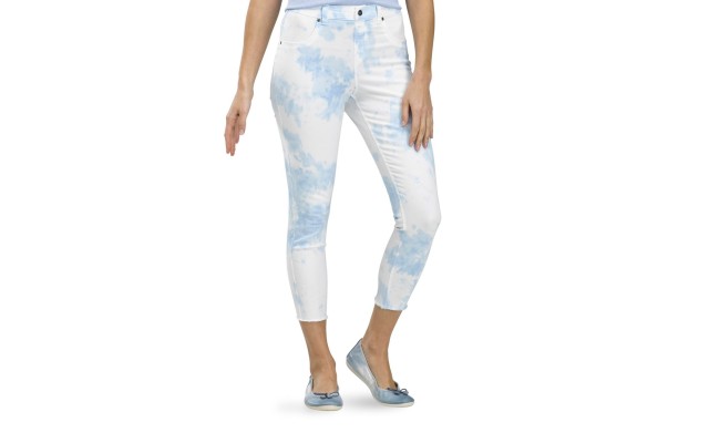  Womens Mod Modern High Rise Tie-Dye Skimmer Denim Legging, Blue, Large