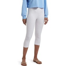 Hue Women’s Play Reversible French Terry Ultra High Waist Capri Pants, White, M/L
