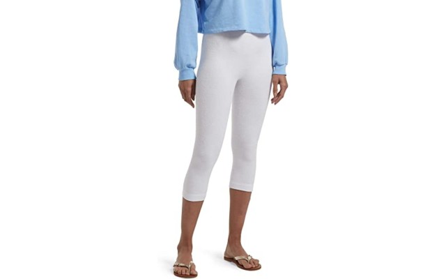  Women’s Play Reversible French Terry Ultra High Waist Capri Pants, White, M/L