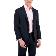 Hugo Boss Men’s Modern-Fit Stretch Mini-Check Suit Jacket, Navy, 42L