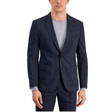 Hugo Boss Men’s Modern-Fit Wool Blend Check Suit Jacket, Navy, 38S