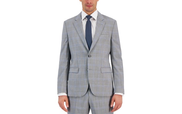 Hugo by  Men’s Modern-Fit Plaid Wool Suit Jacket, Grey, 40S