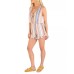  Juniors’ Iris Striped Lace up Ruffled Romper, Berry Multi, Medium