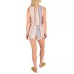  Juniors’ Iris Striped Lace up Ruffled Romper, Berry Multi, Medium