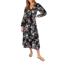 Hurley Juniors’ Midnight Garden Midi Dress – Black, X-Large
