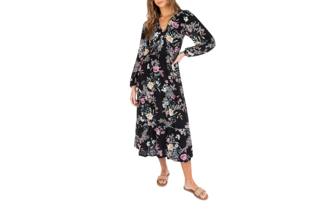 Juniors’ Midnight Garden Midi Dress – Black, X-Large