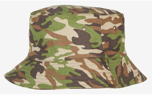  Men’s Small Embroidered Logo Camouflage Bucket Hat Cap, Green Camo