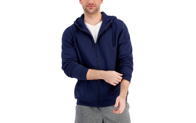  Men’s Regular-Fit Solid Full-Zip Hoodie, Navy, L