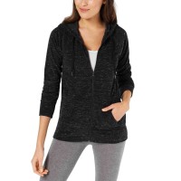 Ideology Women’s Space-Dyed Zip Hoodies, Deep Black, Small
